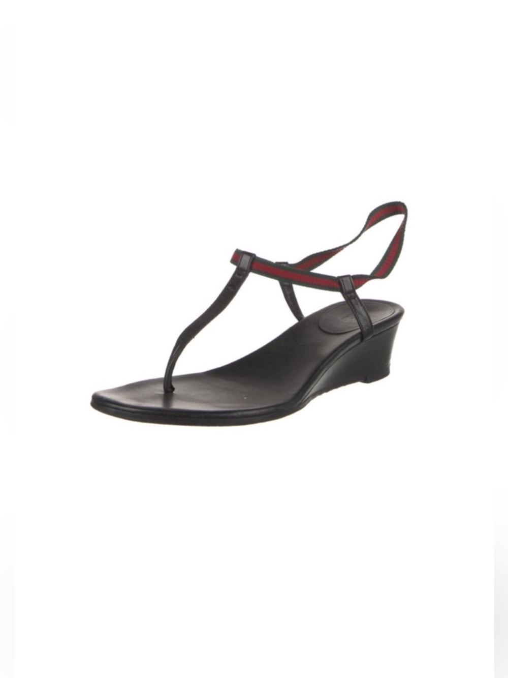 Black Wedge Thong Sandals with Red Accent